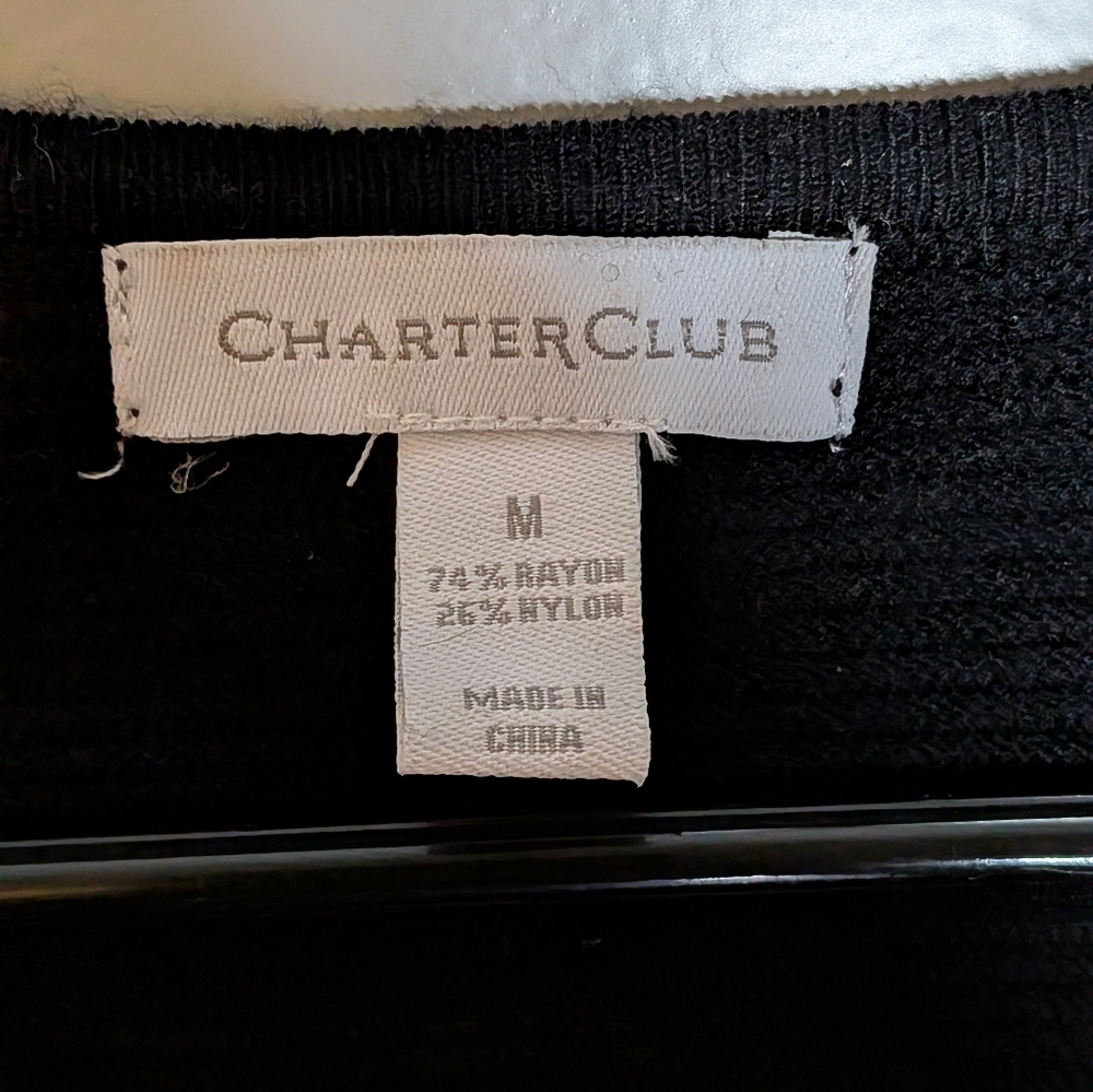 Charter Club Cardigan Sweater Black TexturedOpen Front Cropped‎ Size M - Picture 14 of 16